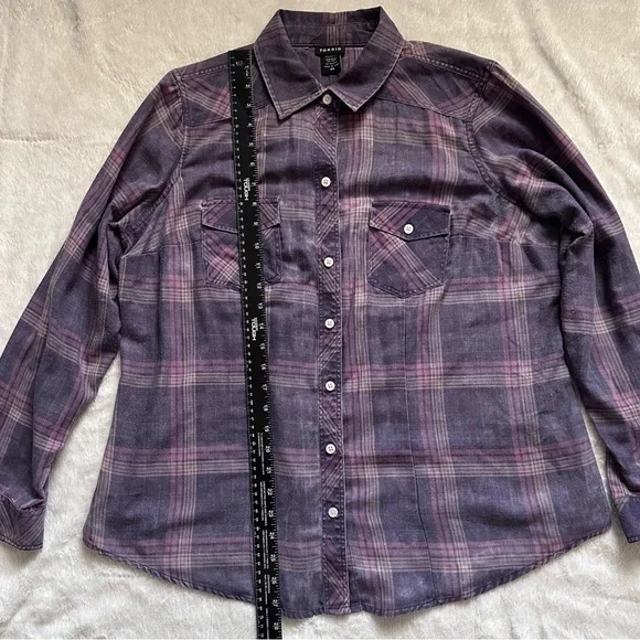 TORRID PURPLE PINK PLAID BUTTON DOWN SHIRT SIZE 00 NEW WITHOUT TAGS. - Picture 4 of 10